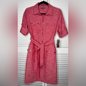 🆕 Sheragano Heathered Red belted dress with gold accents